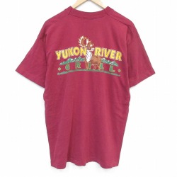 フルーツオブザルーム 90s 半袖Tシャツ シカ バーガンディ メンズXL相当 | 古着