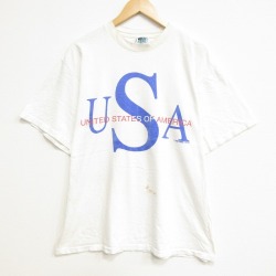 XL★古着 半袖 ビンテージ Tシャツ メンズ 90年代 90s USAロゴ 大きいサイズ コットン クルーネック USA製 ホワイト 26jun26
