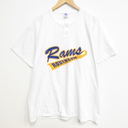 XL★古着 ラッセル 半袖 ビンテージ Tシャツ メンズ 80年代 80s Rams 大きいサイズ ヘンリーネック USA製 ホワイト 26jun26