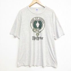 XL★古着 ラッセル 半袖 ビンテージ Tシャツ メンズ 80年代 80s ベルト 大きいサイズ クルーネック USA製 グレー 霜降り 26jun26