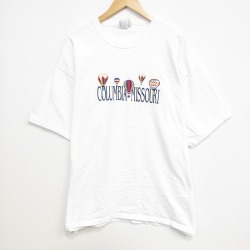 XL★古着 半袖 ビンテージ Tシャツ メンズ 90年代 90s 気球 刺繍 大きいサイズ コットン クルーネック USA製 ホワイト 26jun26