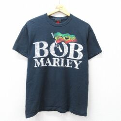 M★古着 半袖 ロック バンド Tシャツ メンズ ボブマーリー コットン クルーネック 黒 26apr25