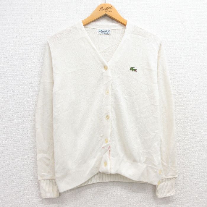 古着 ラコステ LACOSTE 長袖 ブランド ニット カーディガン レディース 70年代 70s Heymaker ワンポイントロゴ アクリル 白 ホワイト 23sep26 中古 トップス