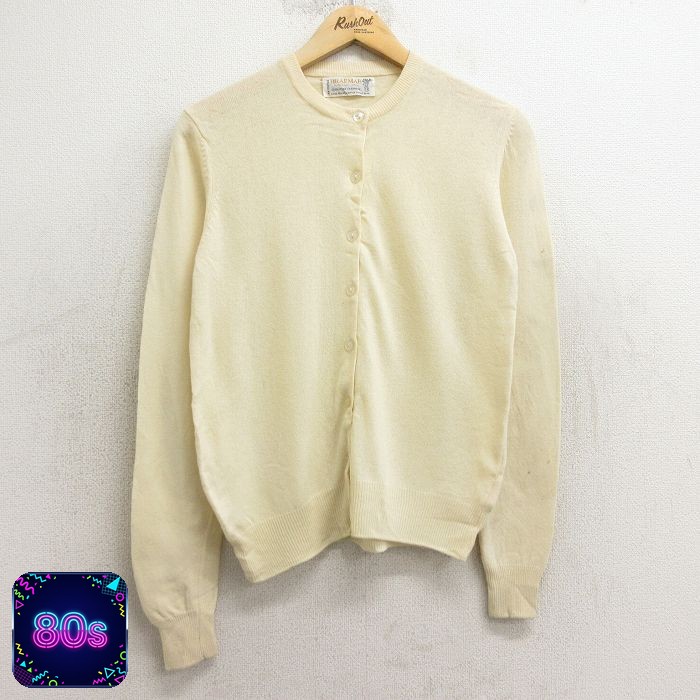 古着 長袖 ニット カーディガン レディース 80年代 80s 無地 カシミヤ カシミア 生成り 24nov28 中古 トップス
