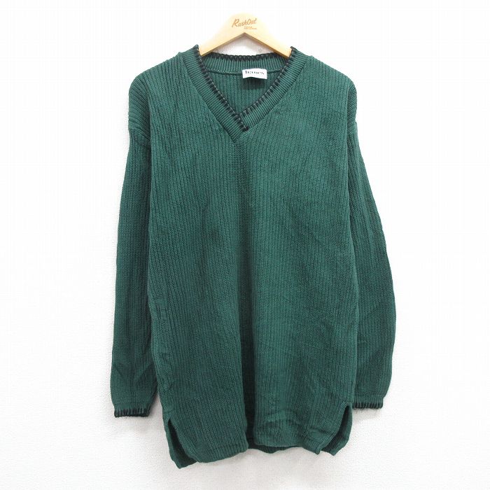 古着 長袖 セーター レディース 90年代 90s 無地 コットン Vネック USA製 緑 グリーン 24dec04 中古 ニット トップス