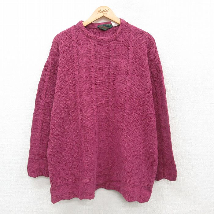 古着 長袖 ケーブル セーター レディース 90年代 90s 大きいサイズ クルーネック カナダ製 紫系 パープル 24dec06 中古 ニット トップス