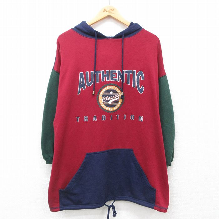 古着 ベーシックエディションズ 長袖 スウェット パーカー レディース 00年代 00s AUTHENTIC マルチカラー 大きいサイズ エンジ 24dec20 中古 スエット トレーナー トップス