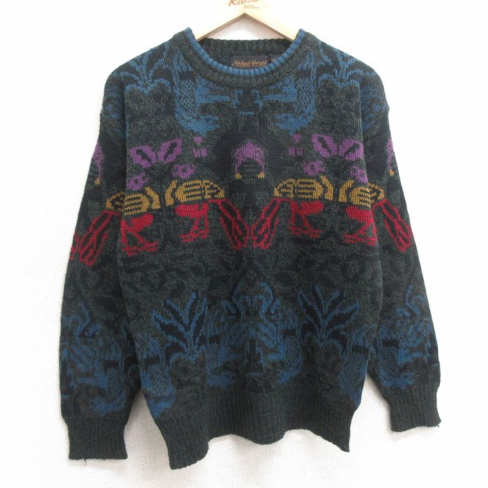 古着 長袖 セーター レディース 00年代 00s アクリル クルーネック 黒他 ブラック 25jan07 中古 ニット トップス