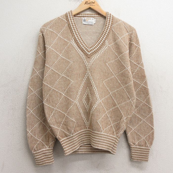 【50%OFF】古着 ロンドンフォグ 長袖 セーター レディース 90年代 90s Vネック ベージュ他 カーキ 25jan14 中古 ニット トップス