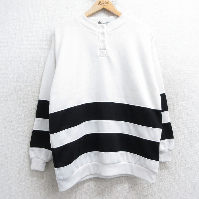 【50%OFF】古着 長袖 スウェット レディース 90年代 90s ヘンリーネック 白他 ホワイト 25feb01 中古 スエット トレーナー トップス