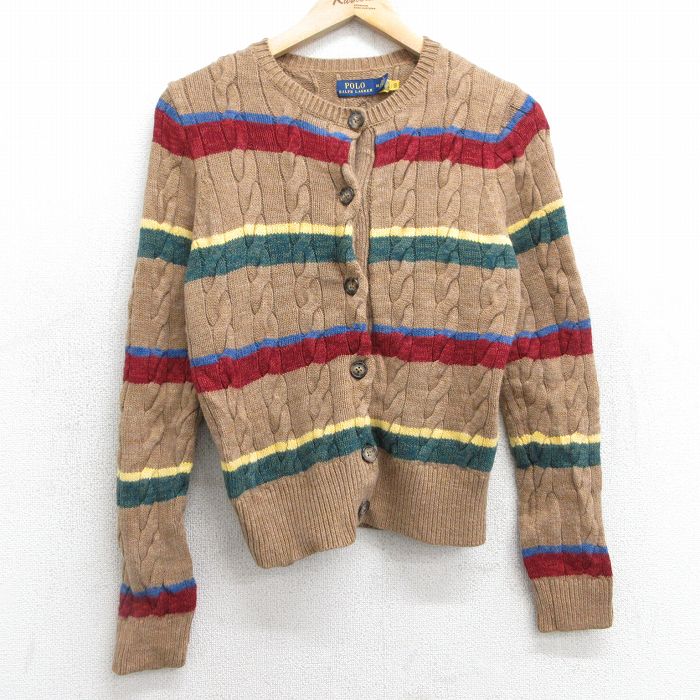 古着 ラルフローレン Ralph Lauren 長袖 ブランド ケーブル ニット カーディガン レディース 茶他 ブラウン ボーダー 25feb01 中古 トップス