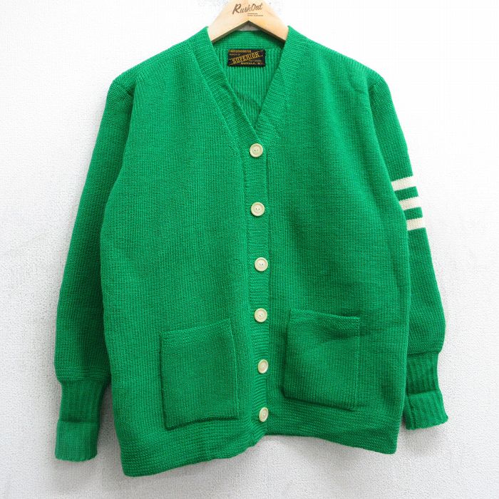 古着 長袖 ビンテージ レタード ニット カーディガン レディース 70年代 70s 緑 グリーン 25feb01 中古 トップス