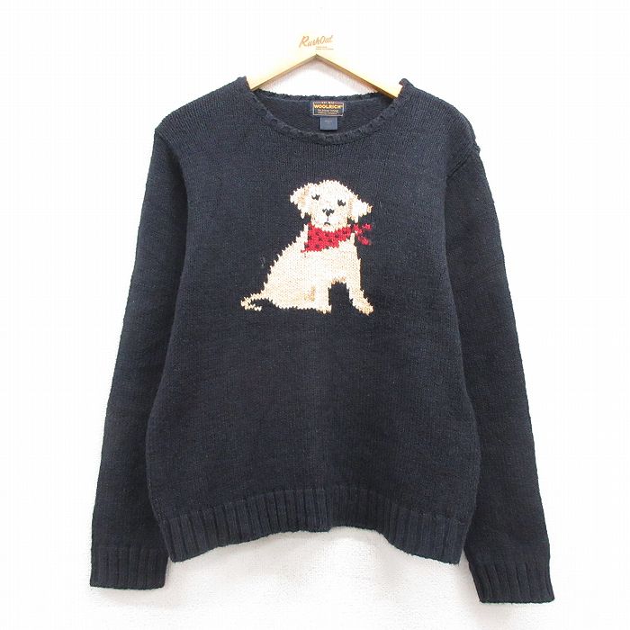 古着 ウールリッチ WOOLRICH 長袖 セーター レディース 犬 クルーネック 紺 ネイビー 25feb05 中古 ニット トップス