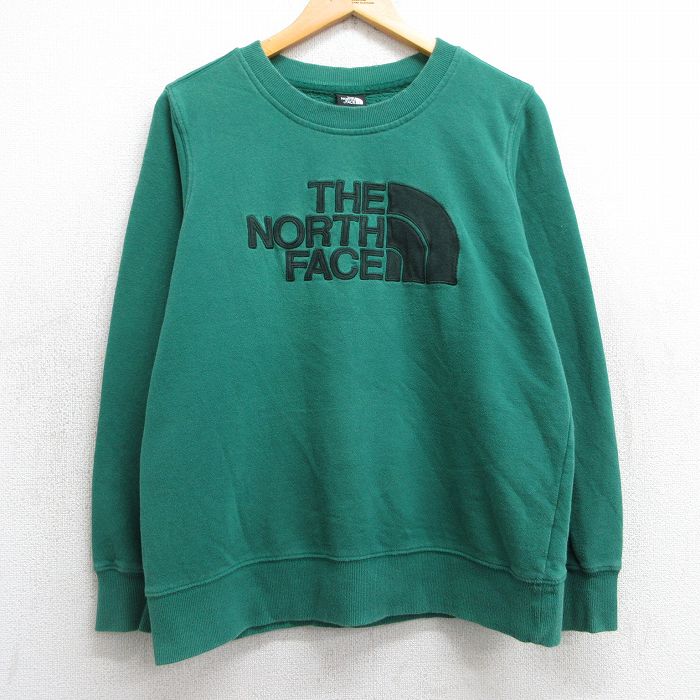 古着 ノースフェイス THE NORTH FACE 長袖 スウェット レディース ビッグロゴ クルーネック 緑 グリーン 25feb07 中古 スエット トレーナー トップス
