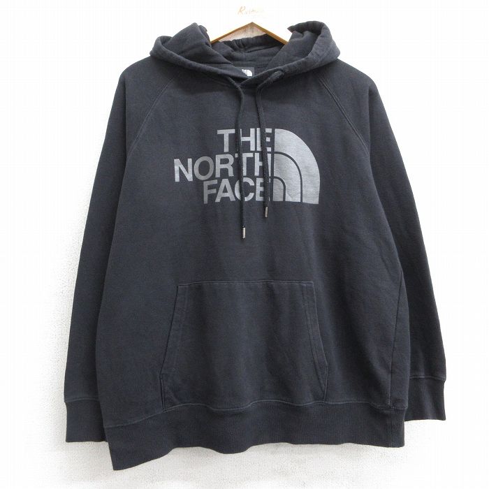 古着 ノースフェイス THE NORTH FACE 長袖 スウェット パーカー レディース ビッグロゴ 黒 ブラック 25feb07 中古 スエット トレーナー トップス