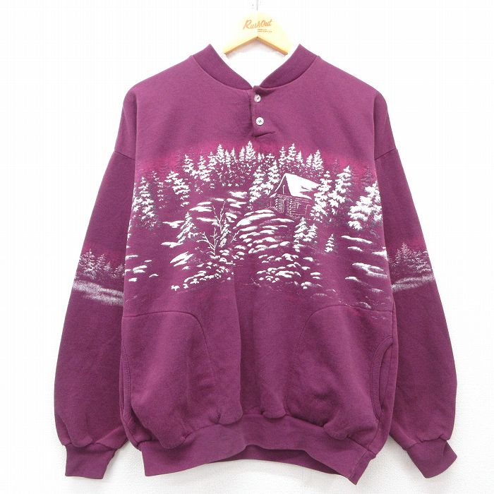 【50%OFF】古着 長袖 スウェット レディース 90年代 90s 木 家 ヘンリーネック USA製 紫 パープル 25mar07 中古 スエット トレーナー トップス
