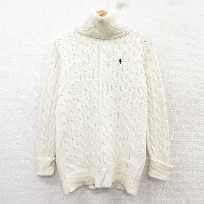 古着 ラルフローレン Ralph Lauren スポーツ 長袖 ブランド ケーブル セーター レディース ワンポイントロゴ コットン タートルネック ハイネック 白 ホワイト 25mar07 中古 ニット トップス