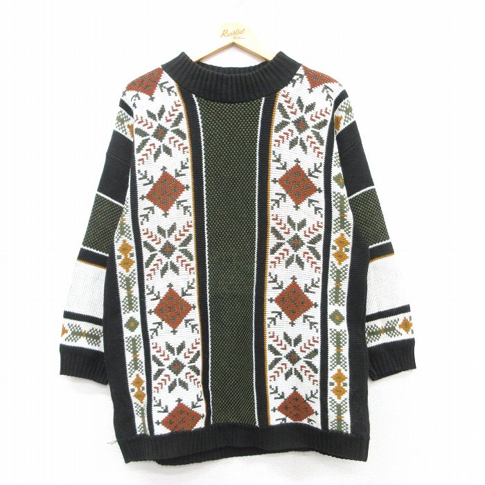 【20%OFF】古着 長袖 セーター レディース 80年代 80s モックネック ハイネック USA製 黒他 ブラック 25mar07 中古 ニット トップス