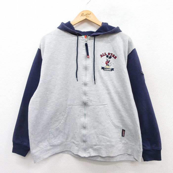 【50%OFF】古着 長袖 フルジップ スウェット パーカー レディース 90年代 90s ディズニー DISNEY ミッキー MICKEY MOUSE 大きいサイズ グレー 霜降り他 25mar25 中古 スエット トレーナー トップス