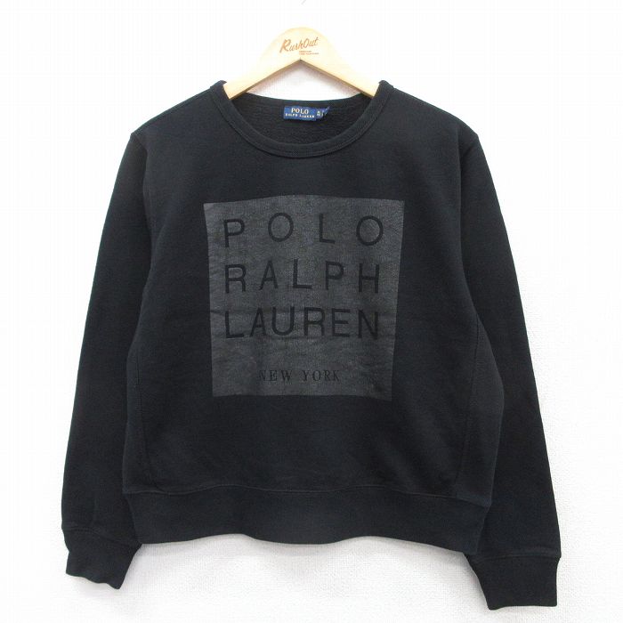 古着 ラルフローレン Ralph Lauren 長袖 ブランド スウェット レディース ビッグロゴ クルーネック 黒 ブラック 25mar25 中古 スエット トレーナー トップス