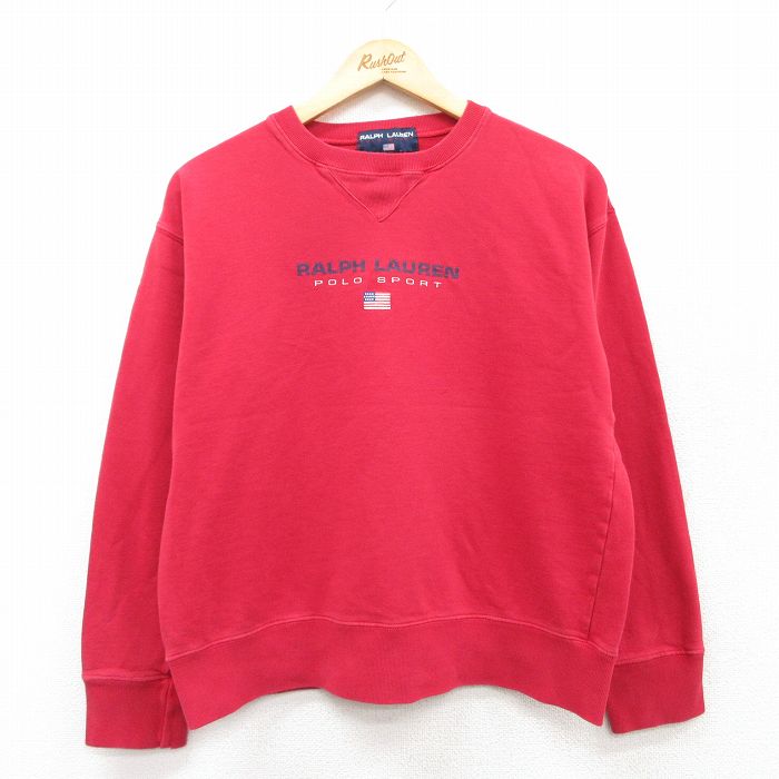 古着 ラルフローレン Ralph Lauren ポロ スポーツ 長袖 ブランド スウェット レディース ビッグロゴ クルーネック 赤 レッド 【spe】 25mar28 中古 スエット トレーナー トップス