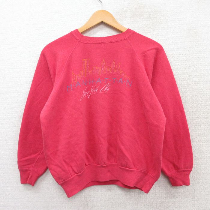 古着 長袖 スウェット レディース 80年代 80s マンハッタン ラグラン クルーネック 濃ピンク 25mar28 中古 スエット トレーナー トップス