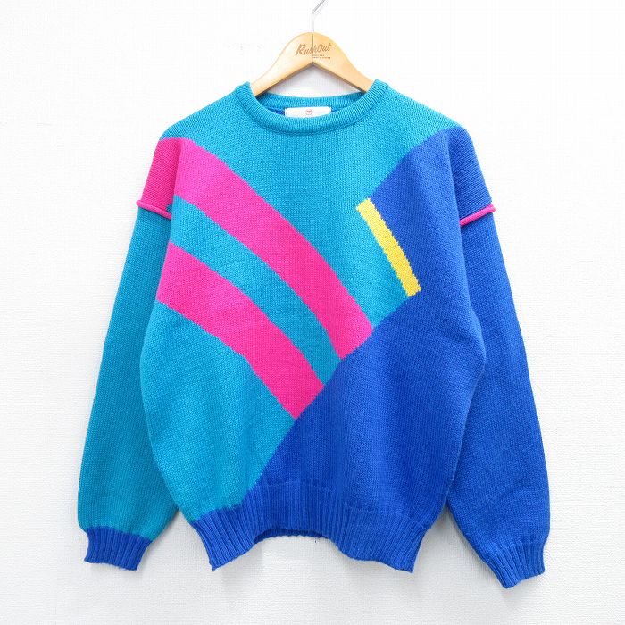 古着 長袖 セーター レディース 90年代 90s クルーネック 青他 ブルー 25oct16 中古 ニット トップス