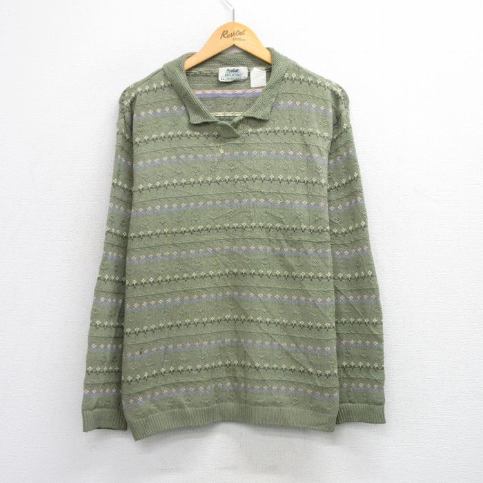 古着 長袖 セーター レディース 00年代 00s 襟付き カナダ製 薄緑 グリーン 25oct17 中古 ニット トップス