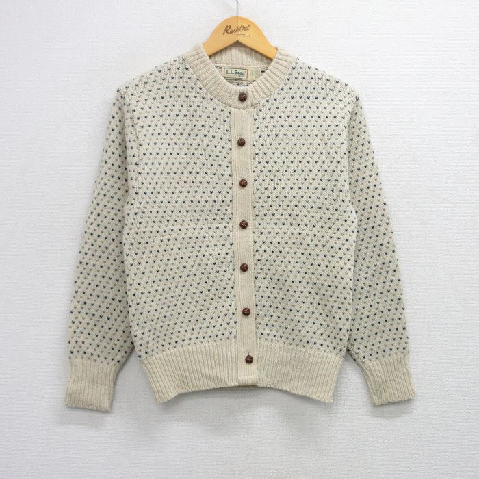 古着 エルエルビーン LLBEAN 長袖 ニット カーディガン レディース 80年代 80s バーズアイ ウール 生成り 【spe】 25oct17 中古 トップス