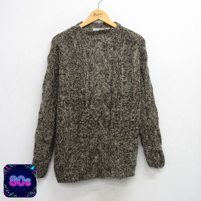 【50%OFF】古着 Liz 長袖 セーター レディース 80年代 80s ハンドニット 手編み モヘア モックネック ハイネック ベージュ他 カーキ 25oct17 中古 ニット トップス