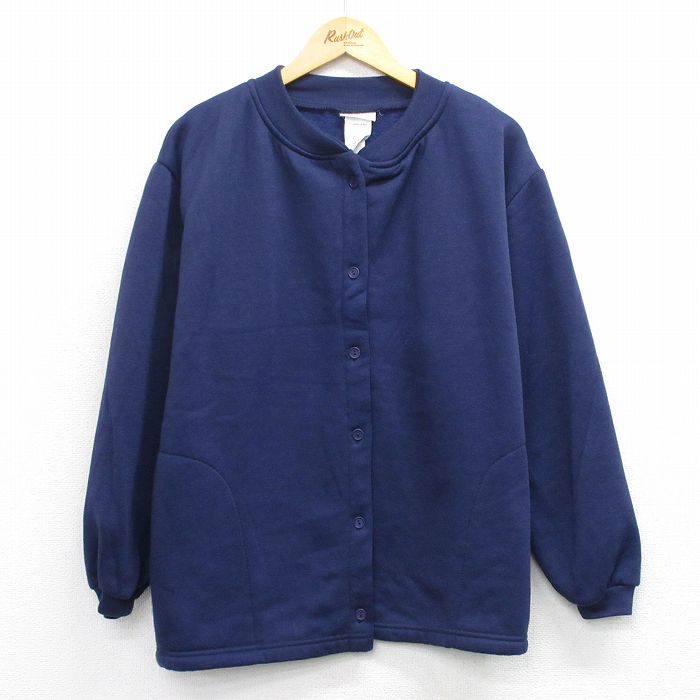 古着 長袖 スウェット カーディガン レディース 90年代 90s 無地 大きいサイズ USA製 紺 ネイビー 25oct17 中古 スエット トレーナー トップス