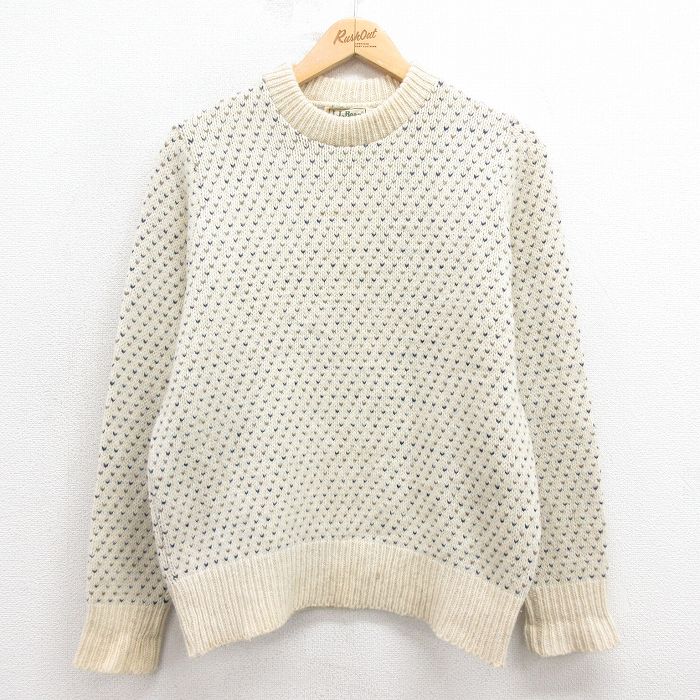 【50%OFF】古着 エルエルビーン LLBEAN 長袖 セーター レディース 80年代 80s バーズアイ クルーネック 生成り 25oct22 中古 ニット トップス