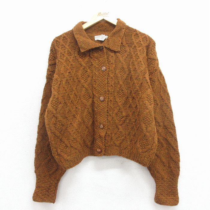 古着 バナナリパブリック 長袖 ブランド ケーブル ニット カーディガン レディース 90年代 90s ウール 茶 25nov17