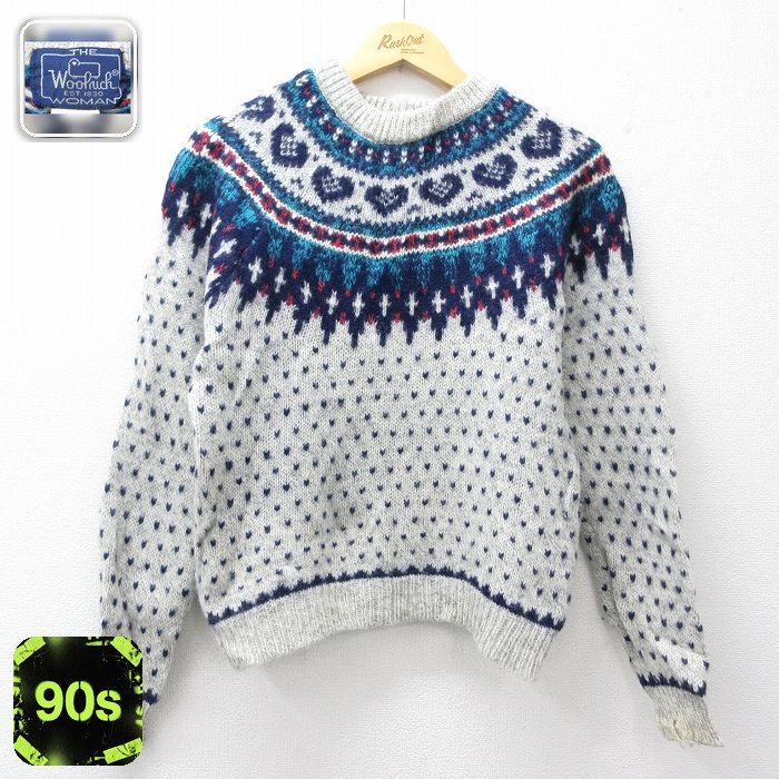古着 ウールリッチ 長袖 ノルディック セーター レディース 90年代 90s ロパペイサ バーズアイ ウール クルーネック グレー他 25nov26