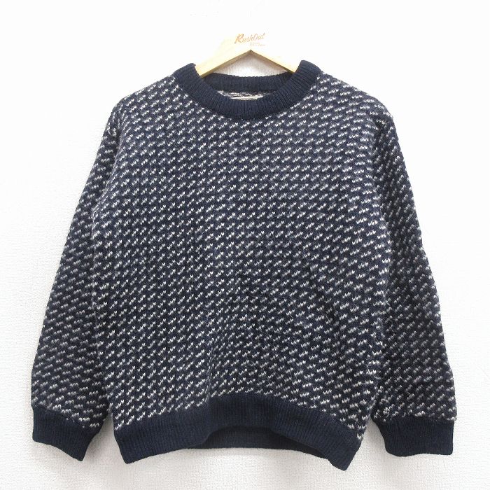 古着 エルエルビーン 長袖 セーター レディース 80年代 80s バーズアイ クルーネック ノルウェー製 紺他【spe】 25nov28