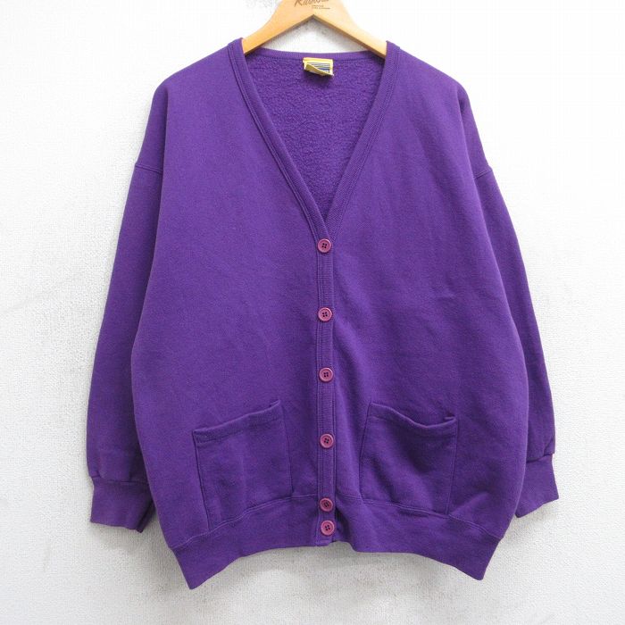 古着 TULTEX 長袖 スウェット カーディガン レディース 90年代 90s 無地 USA製 紫  25dec09