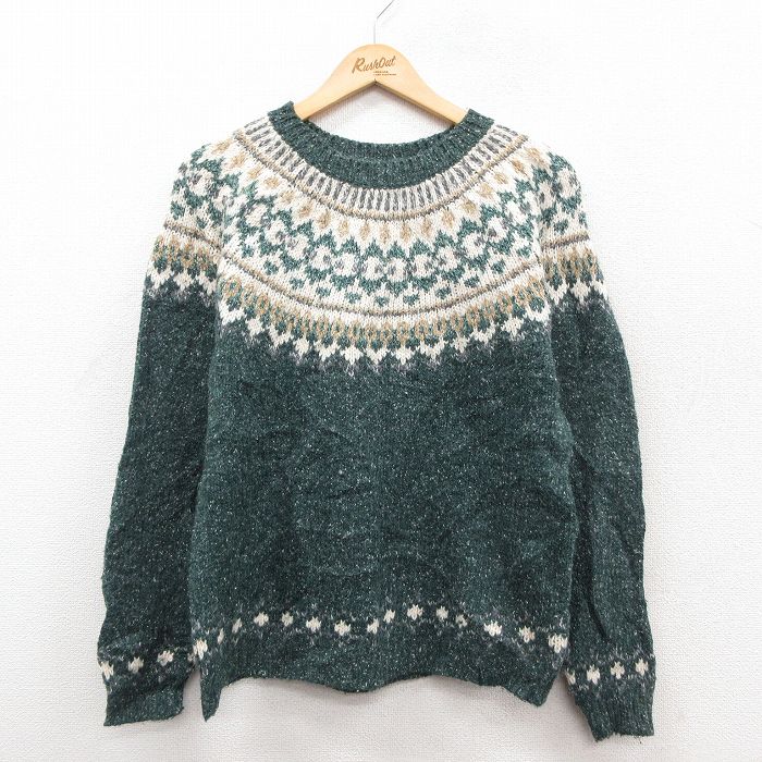 【20%OFF】古着 セントジョンズベイ 長袖 ノルディック セーター レディース 00年代 00s ロパペイサ クルーネック 緑他 25dec23