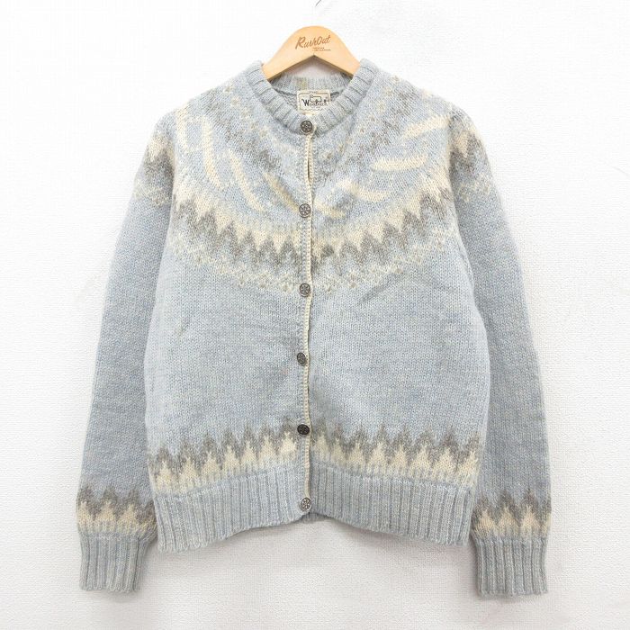 古着 ウールリッチ 長袖 ノルディック ニット カーディガン レディース 80年代 80s ウール グレー系 霜降り他 26jan07