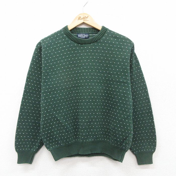 古着 ランズエンド 長袖 セーター レディース 90年代 90s バーズアイ コットン クルーネック USA製 緑【spe】 26jan10