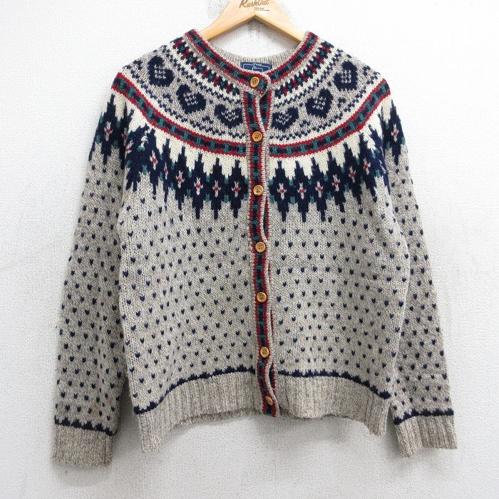 古着 ウールリッチ 長袖 ニット カーディガン レディース 90年代 90s ロパペイサ バーズアイ ウール ベージュ他 26jan16