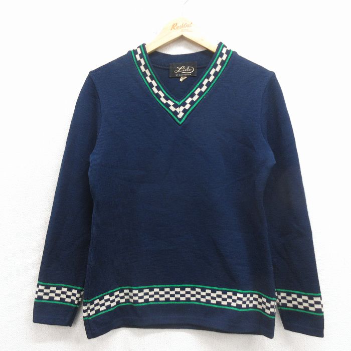 古着 長袖 セーター レディース 80年代 80s Vネック 紺他 26feb04
