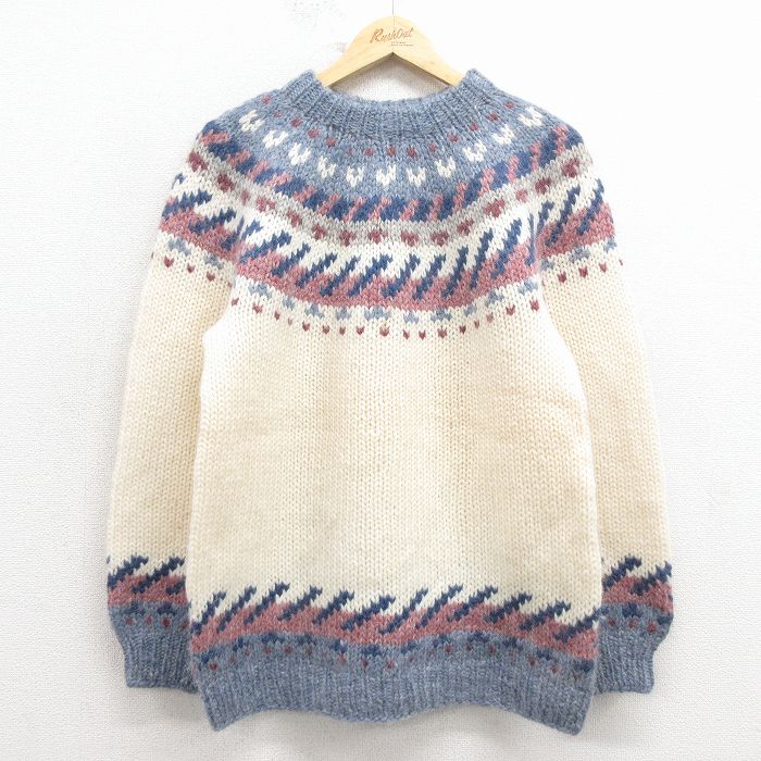 古着 長袖 ノルディック セーター レディース 80年代 80s ロパペイサ ウール クルーネック アイスランド製 白【spe】 26feb04