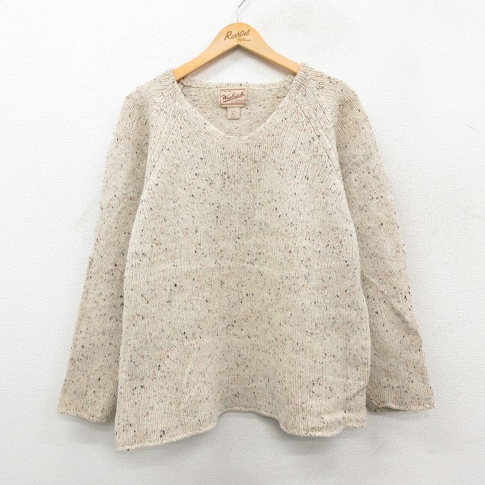 【20%OFF】古着 ウールリッチ 長袖 セーター レディース 00年代 00s ラグラン Vネック ベージュ他 26feb18