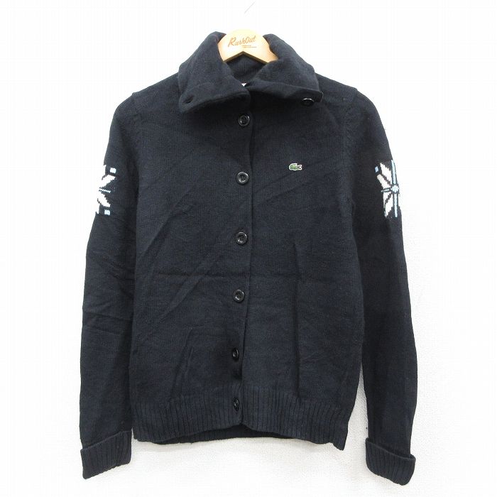 【20%OFF】古着 ラコステ LACOSTE ニット ブランド ニット カーディガン レディース 雪柄 黒 26feb18