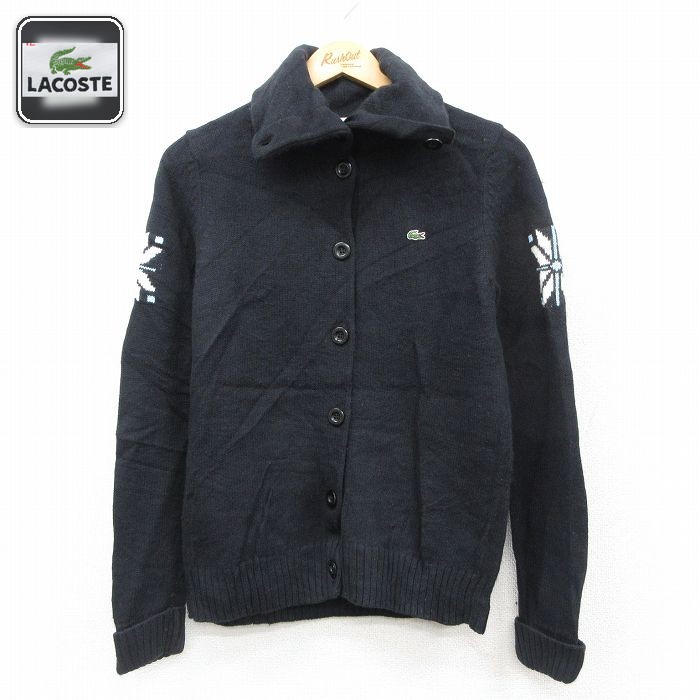 【50%OFF】古着 ラコステ LACOSTE ニット ブランド ニット カーディガン レディース 雪柄 黒 26feb18