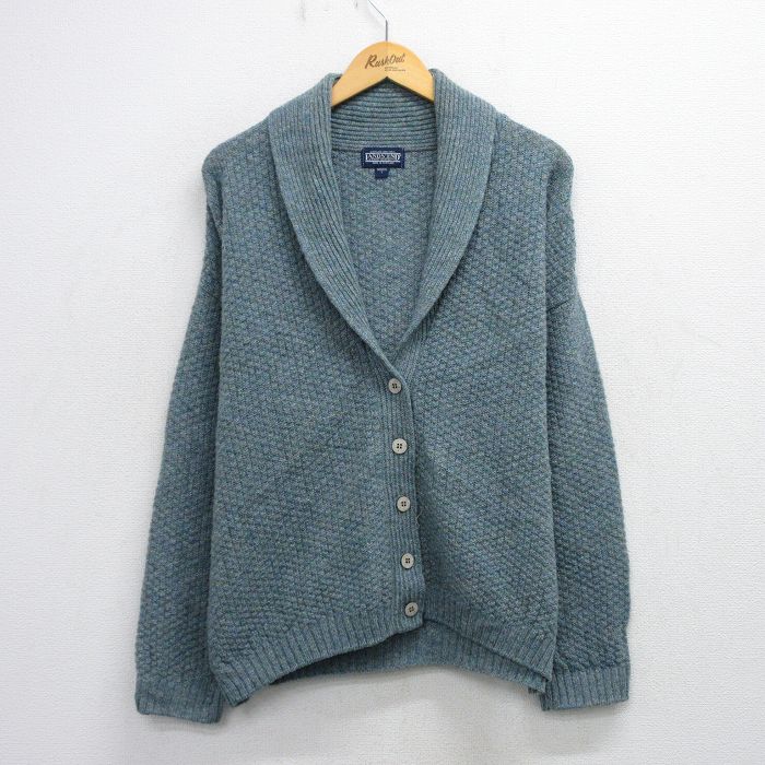 【20%OFF】古着 ランズエンド 長袖 ニット カーディガン レディース 90年代 90s ウール スコットランド製 緑系 霜降り【spe】 26feb21