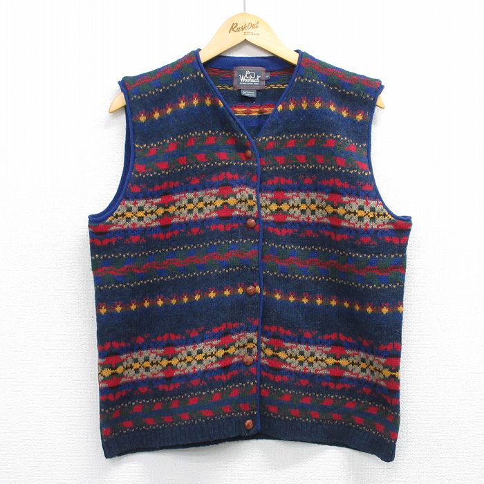 【20%OFF】古着 ウールリッチ ニット ベスト レディース 00年代 00s 手織り ウール 紺他 26feb21