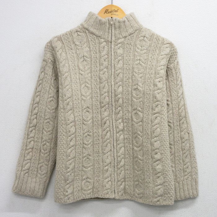 【20%OFF】古着 長袖 フルジップ ケーブル ニット カーディガン レディース 00年代 00s ウール アイルランド製 生成り 26feb21