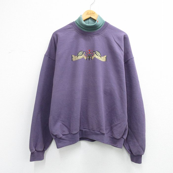 古着 長袖 スウェット レディース 00年代 00s ハート 大きいサイズ タートルネック ハイネック USA製 紫他 26mar27