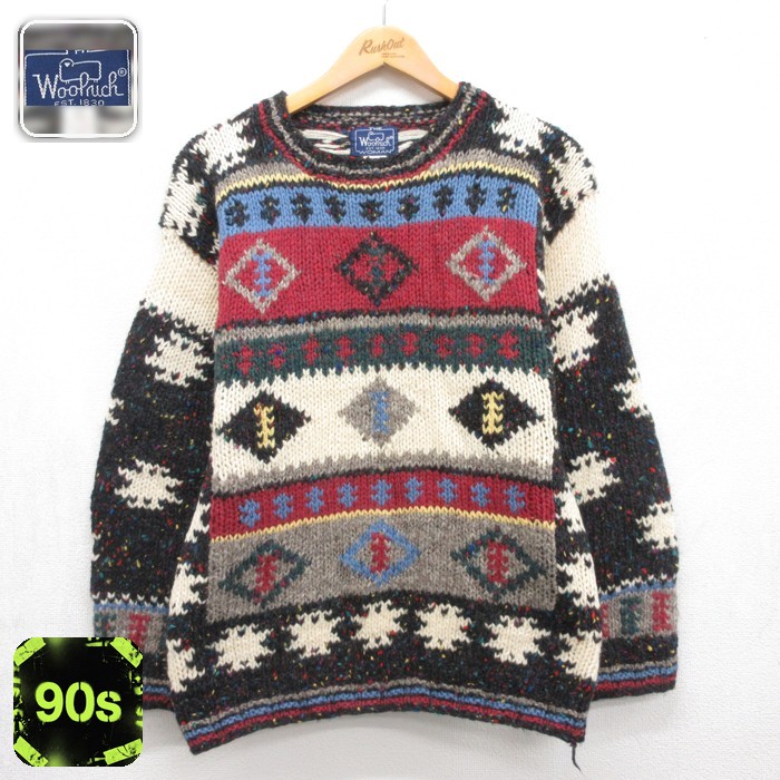 古着 Woolrich 長袖 ニット レディース 90年代 90s セーター ネイティブ柄 ウール クルーネック マルチカラー 総柄【spe】 26sep25